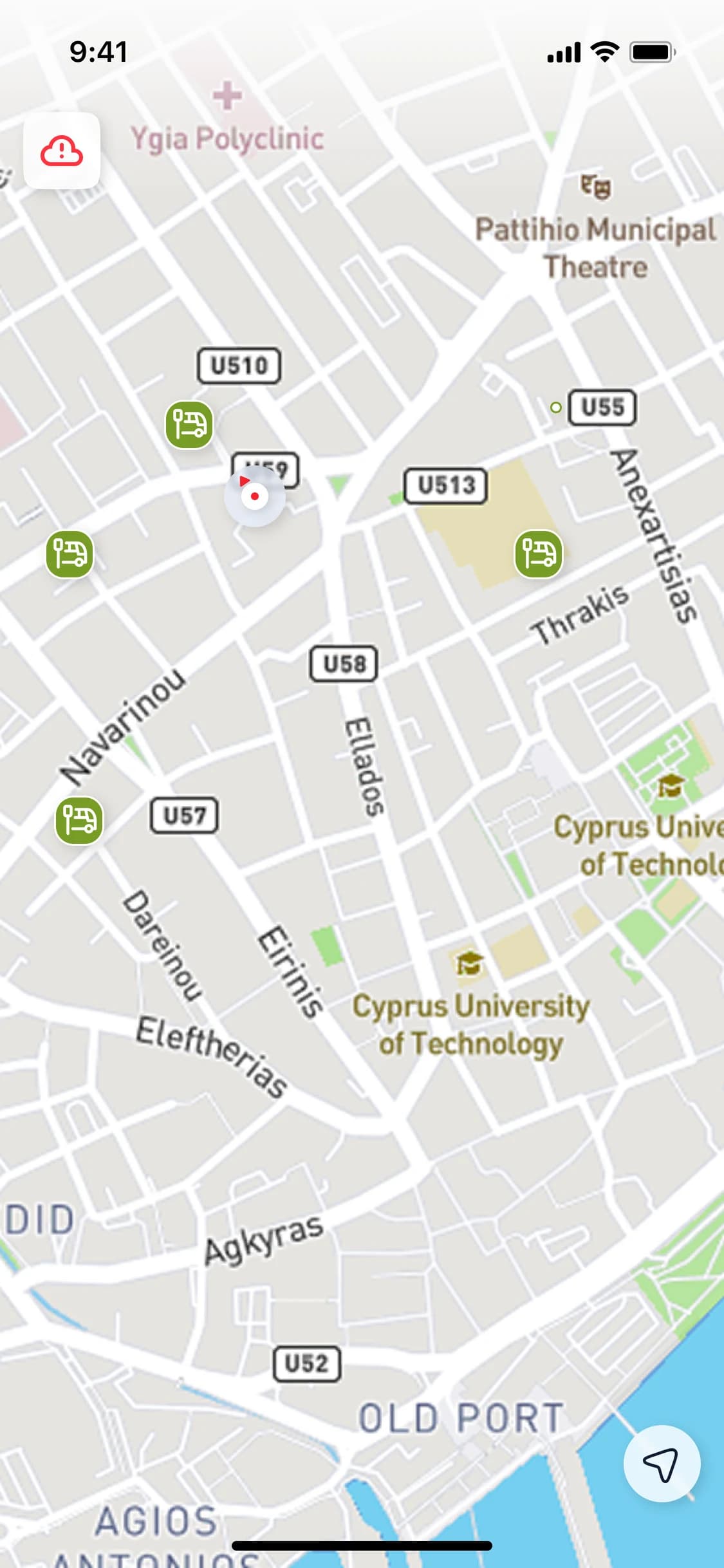 Map with the offline status collapsed